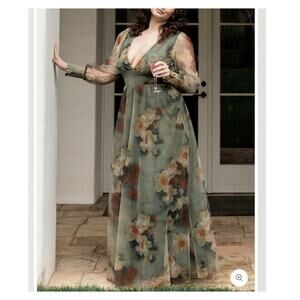 Baltic Born Layla Tulle Maxi Dress Plus Size 3XL Olive Rust Floral Boho Formal